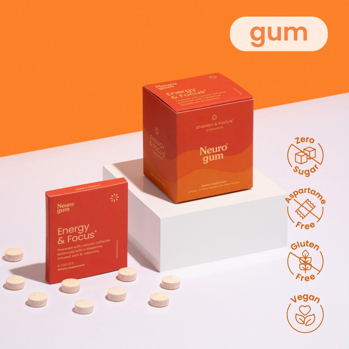 Neuro® Gum Energy & Focus™ 6 Pack (54 pcs) - Cinnamon