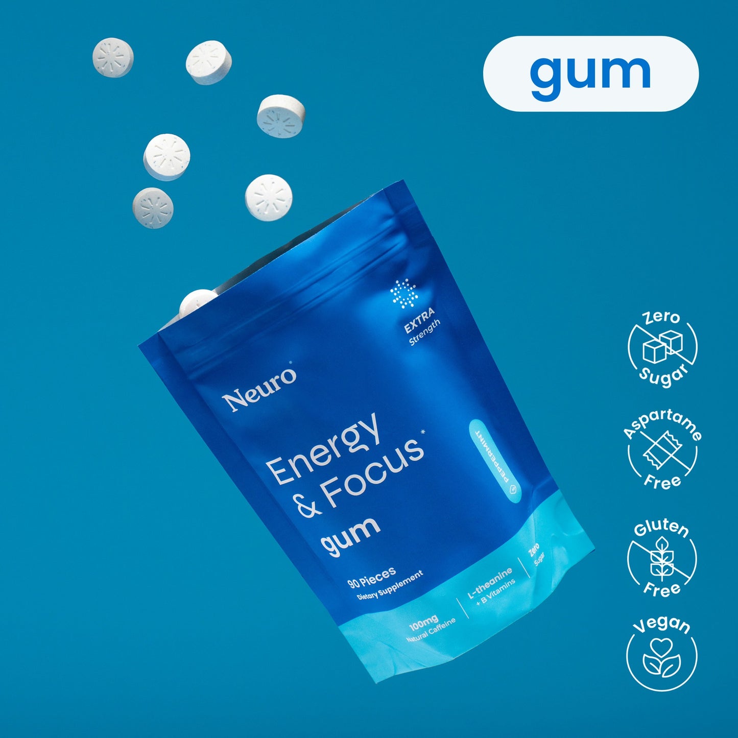 Neuro® Gum Extra Strength Energy & Focus™ Bulk Bag (90 pcs) - Peppermint